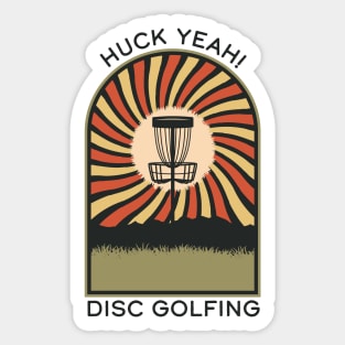 Huck Yeah! Disc Golfing | Disc Golf Vintage Retro Arch Mountains Sticker